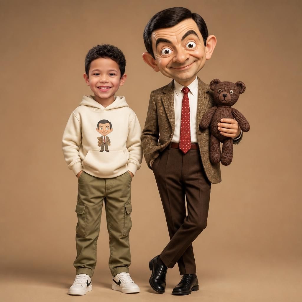 Mr. Bean cartoon with a child